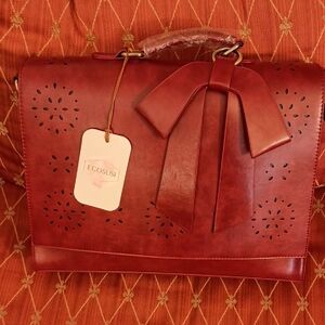 Ecosusi Red Women's Briefcase with Bow Accent